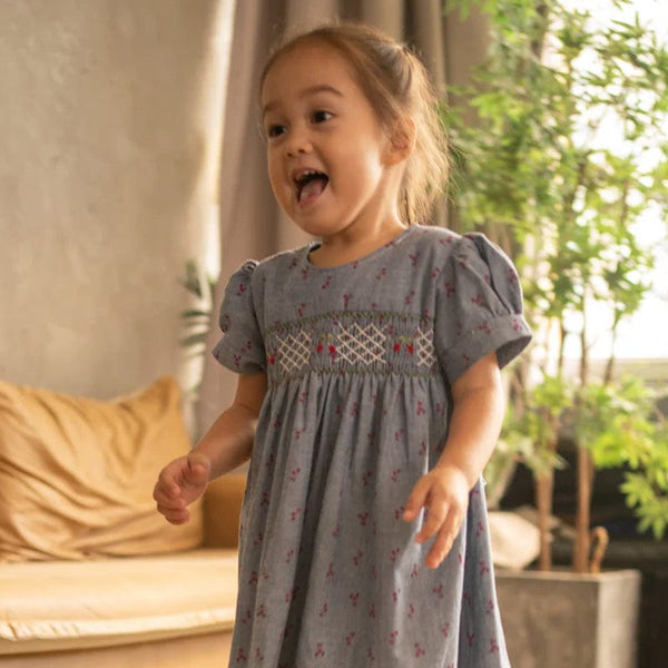 Sweet Cherries Denim Baby Smocked Dress