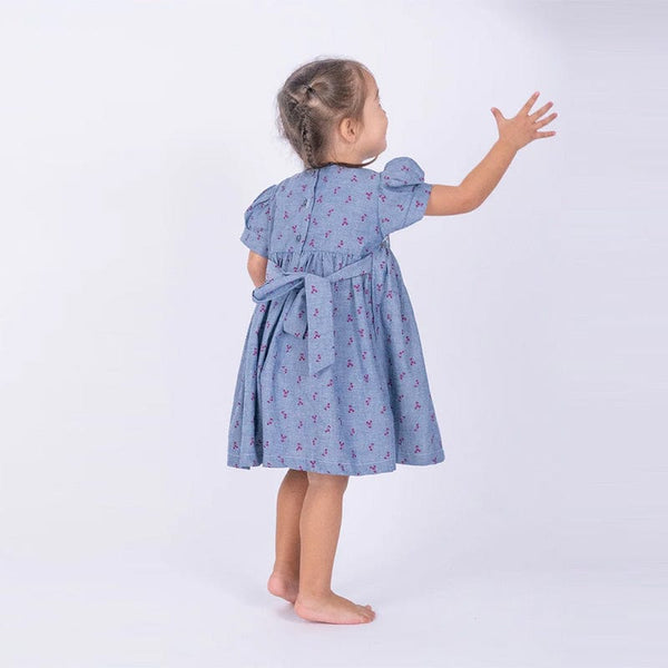 Sweet Cherries Denim Baby Smocked Dress