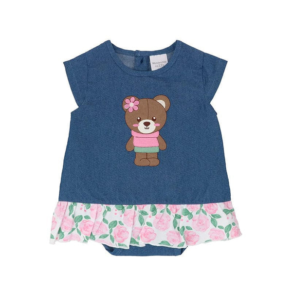 Sweet Teddy Bear Baby Girl Denim Cotton Onesie