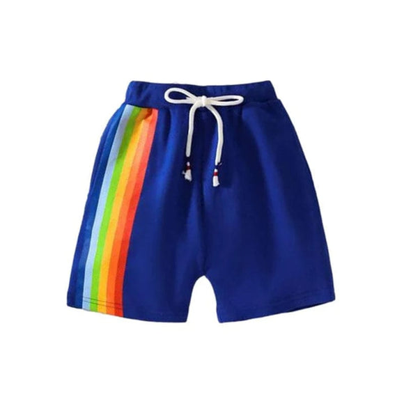 Vertical Rainbow Stripey Cotton Drawstring Shorts