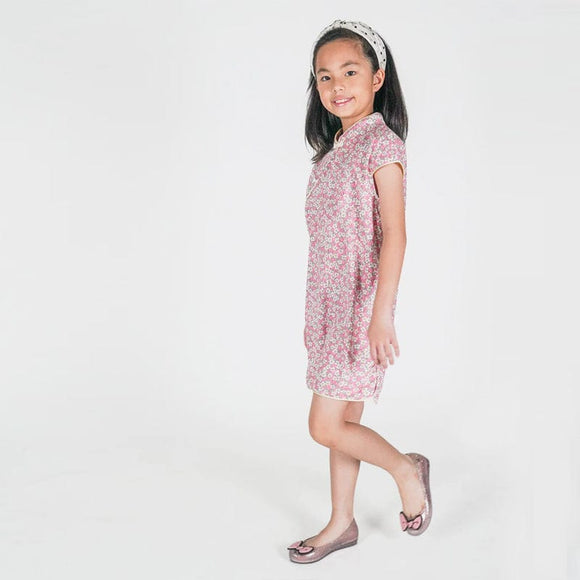 Ditsy White Blooms Pink Qipao