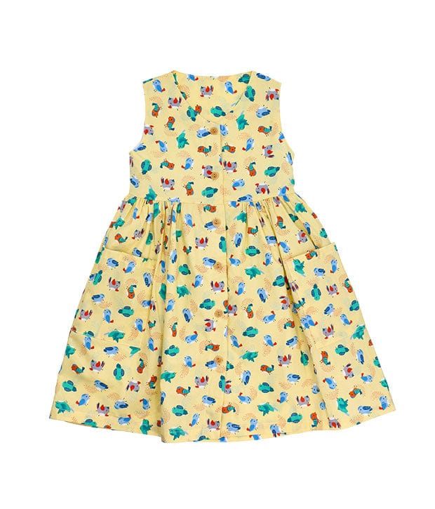 Button Down Little Birdies Dress (Yellow)