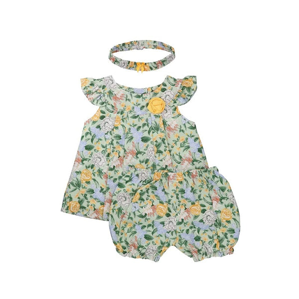 Yellow Roses Baby Girl 2pc Set - (Mint Green)