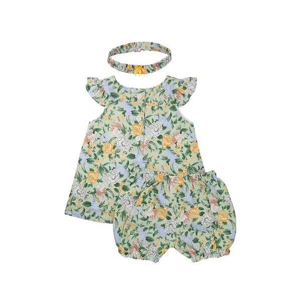 Yellow Roses Baby Girl 2pc Set - (Mint Green)