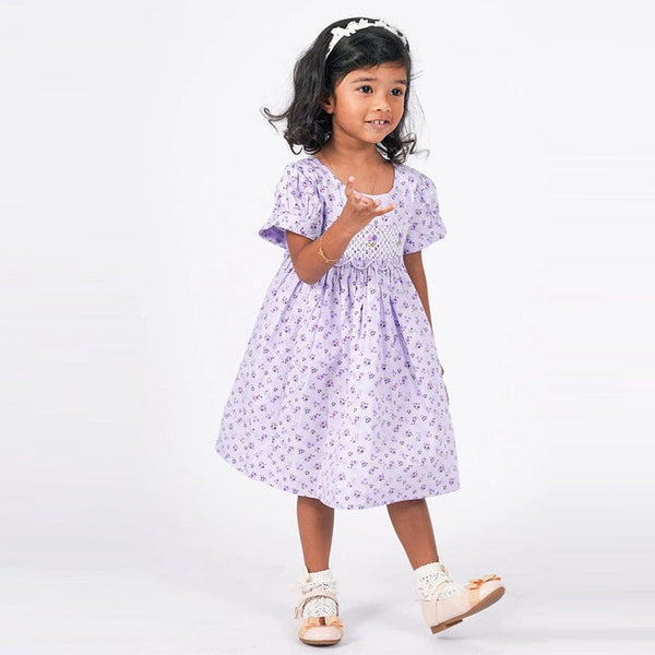 Zariah Tiny Purple Flowers Baby Doll Smocked Dress