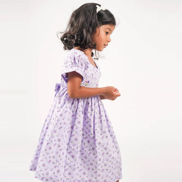 Zariah Tiny Purple Flowers Baby Doll Smocked Dress