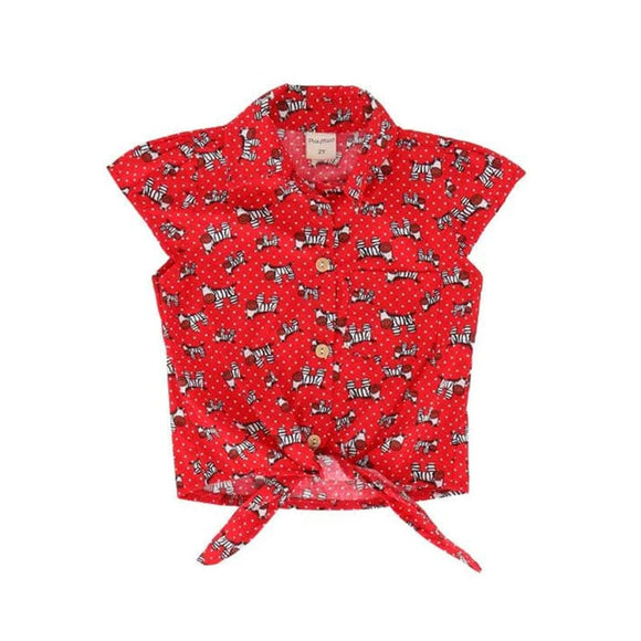 Zebra Knot Sleeveless Blouse (Red)