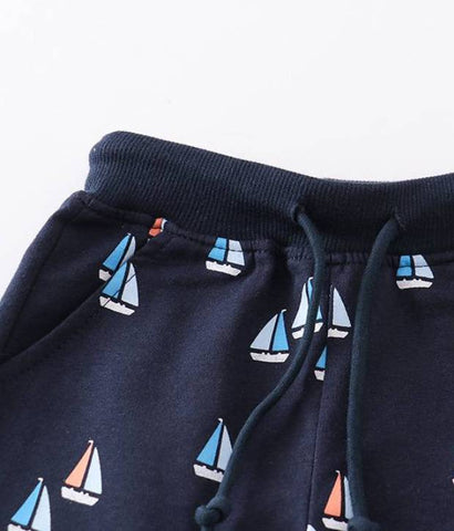 Sailboat Cotton Drawstring Shorts
