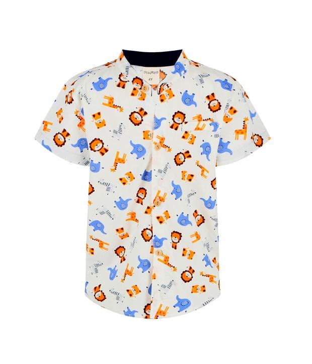 Mandarin Collar Shirt - Animals (White)