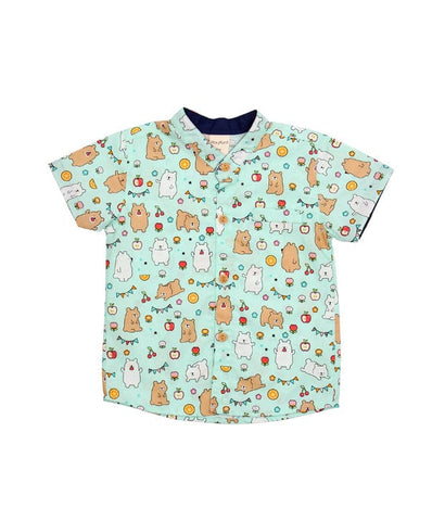 Mandarin Collar Shirt - Apple Bear