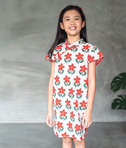 Bright Red Flower Qipao