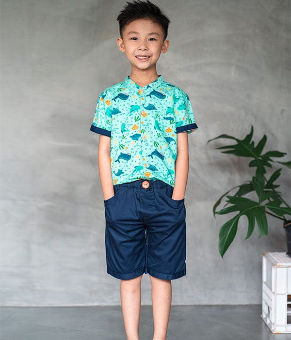 Bruno Pull Up Cotton Shorts (Navy Blue)