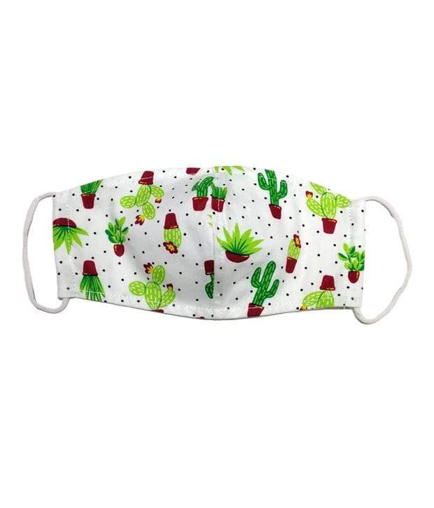 Reusable Kid's Fabric Face Mask With Filter Slot - White Mini Cactus