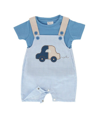 Toy Car 2pc Baby Cotton Checked Playsuit