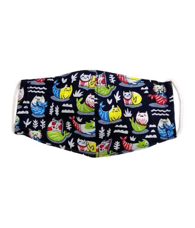 Reusable Kid's Fabric Face Mask With Filter Slot - Mer-Cat (Navy)