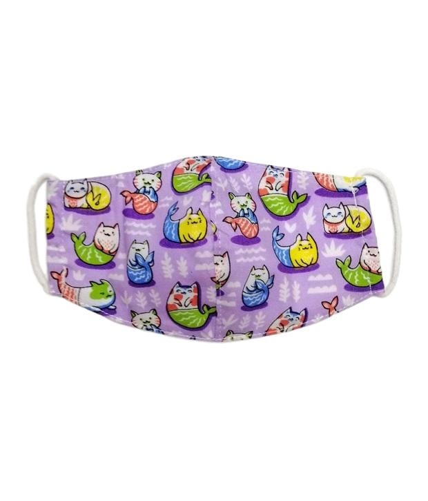 Reusable Kid's Fabric Face Mask With Filter Slot - Catfish (Purple)