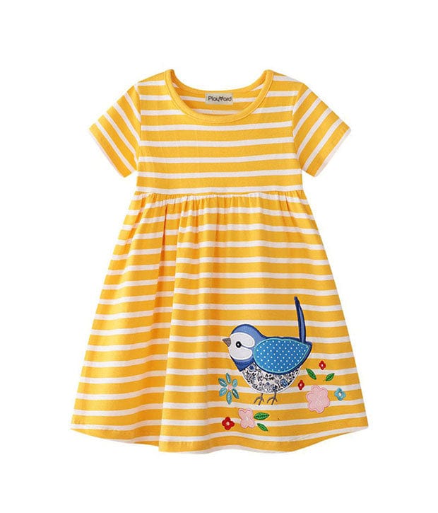 Chirpy Bird Stripey Cotton Dress