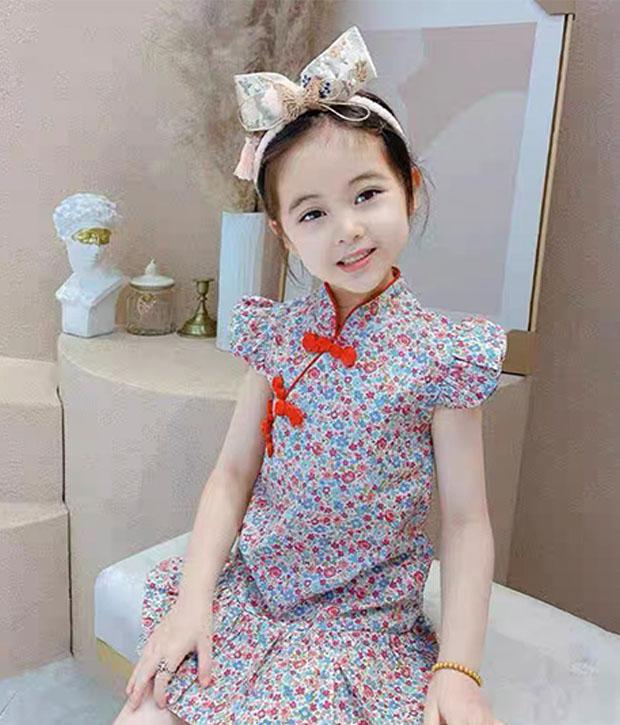 Colourful Ditsy Flower Cheongsam with Ruffle Sleeves