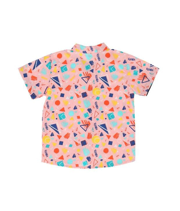 Mandarin Colour Shirt - Colourful Shapes (Pink)
