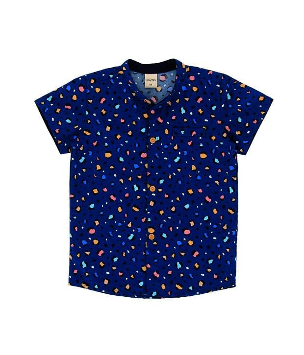 Mandarin Collar Shirt - Colourful Stones (Navy)