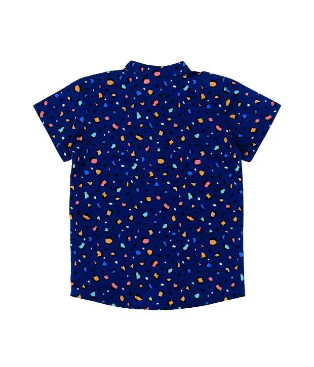 Mandarin Collar Shirt - Colourful Stones (Navy)
