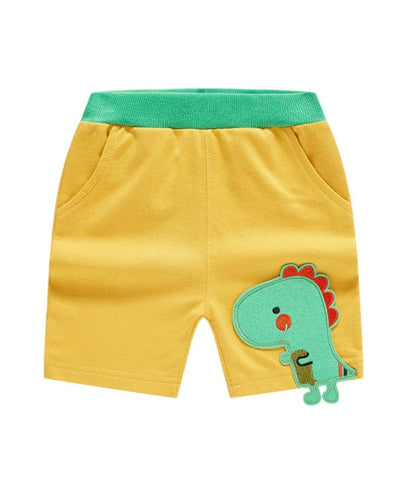 Playful Dino Cotton Shorts - Yellow