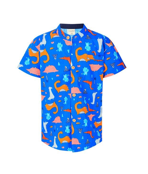 Mandarin Collar Shirt - Dinosaur (Blue)