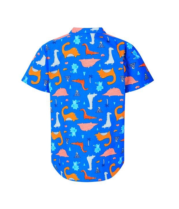 Mandarin Collar Shirt - Dinosaur (Blue)