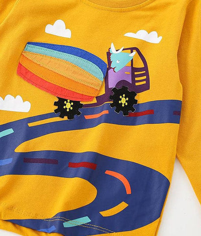 Dino On Rainbow Truck Long Sleeve Tee
