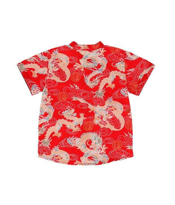 Mandarin Collar Shirt - Celestial Prosperity Dragon (Red)