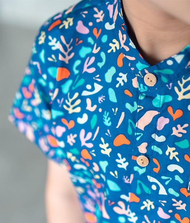 Mandarin Collar Shirt - Festive (Blue)