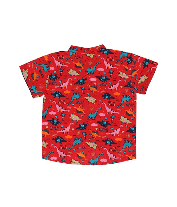 Mandarin Collar Shirt - Land Before Time Dino (Red)