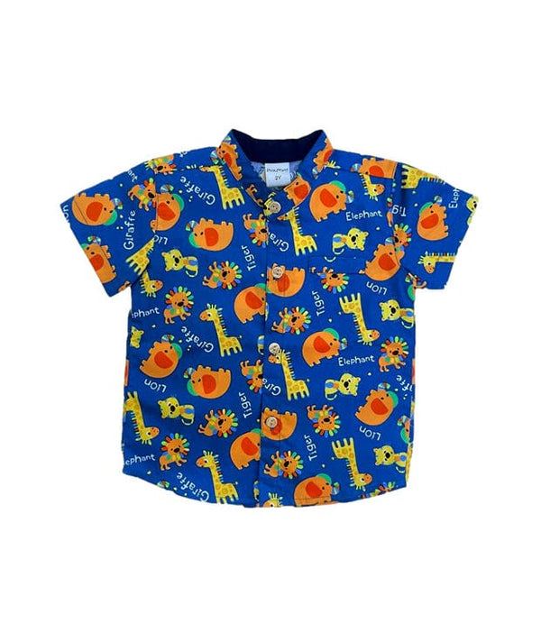 Mandarin Collar Shirt - Learn All About Animals (Blue)