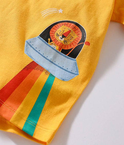 Lion in Colourful Spaceship Cotton Tee