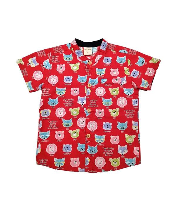 Mandarin Collar Shirt - Zoo - (Red)