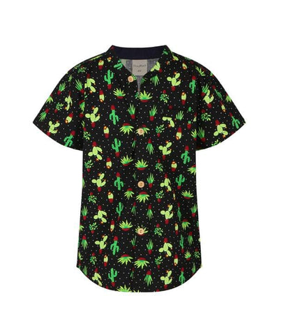 Mandarin Collar Shirt - Mini Cactus (Black)