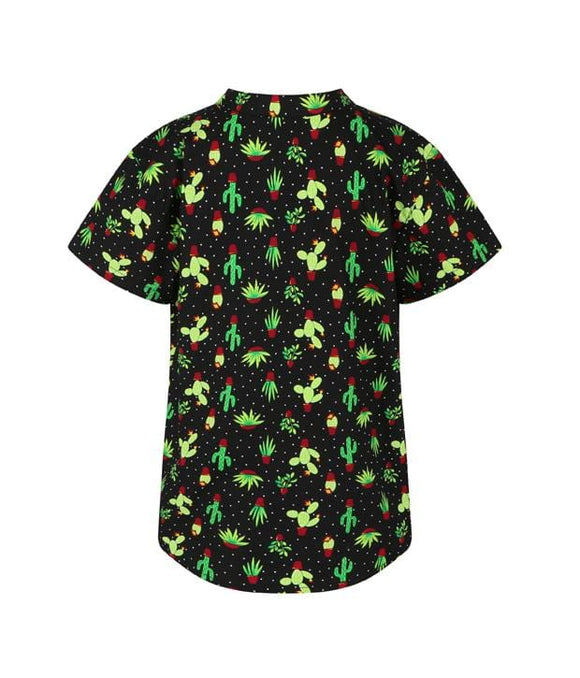 Mandarin Collar Shirt - Mini Cactus (Black)