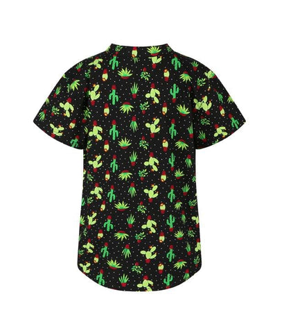 Mandarin Collar Shirt - Mini Cactus (Black)