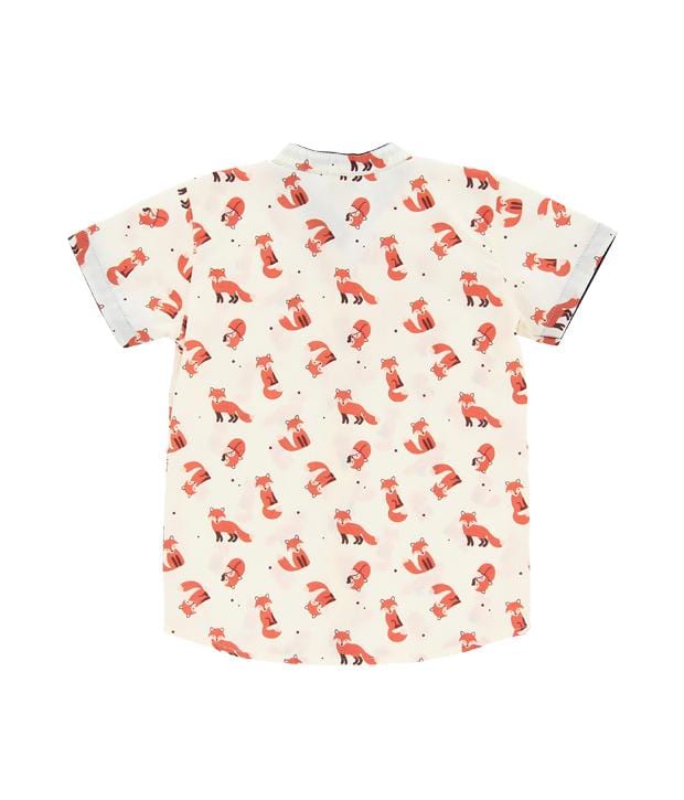 Mandarin Collar Shirt - Mr Fox (Beige)