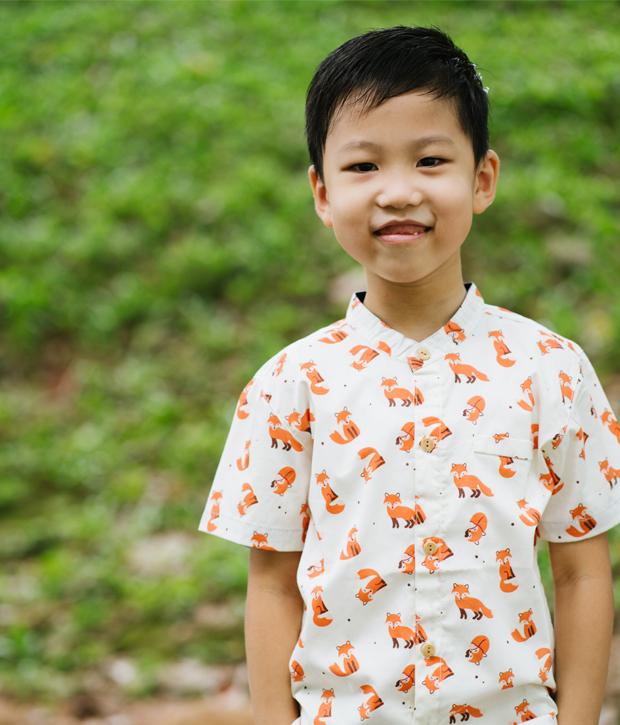Mandarin Collar Shirt - Mr Fox (Beige)