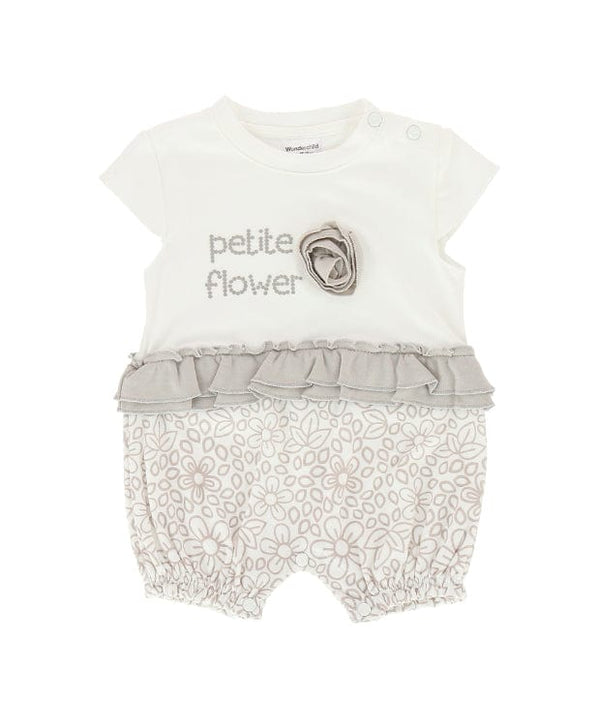 Petite Flower Cotton Onesie with Ruffle Layers (Grey)