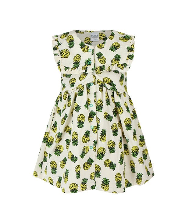 Button Down Pineapple Ruffle Sleeve Dress