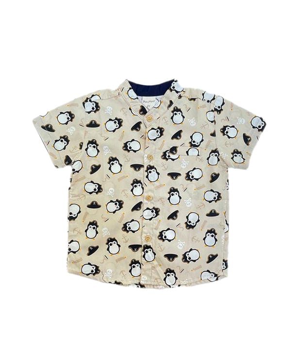 Mandarin Collar Shirt - Pirate Penguin (Beige)