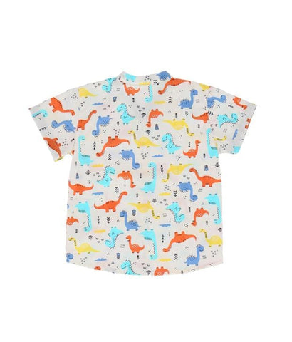 Mandarin Collar Shirt - Playful Dino (White)
