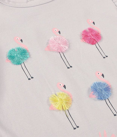 Flamingo Pom Pom Ruffle Sleeve Onesie - Blue