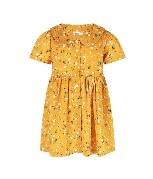 Quinn Round Collar Baby Dress - Mustard