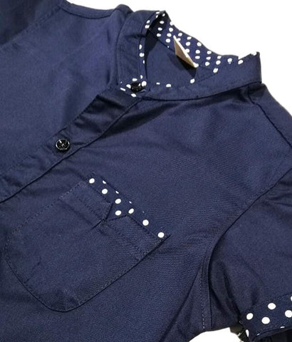 Mandarin Collar Shirt with Polka dot Sleeve