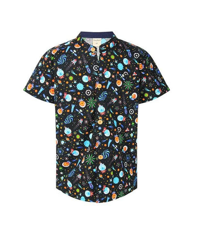 Mandarin Collar Shirt - Animal Space Exploration (Black)