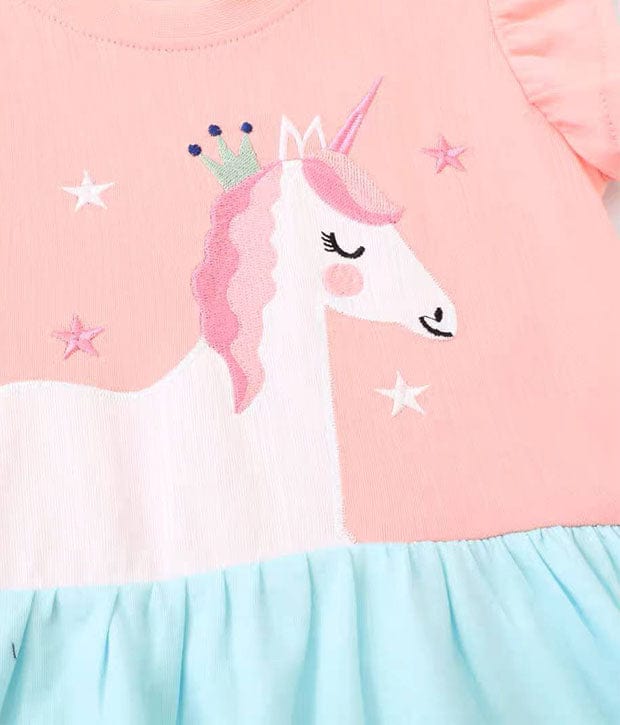 Starlight Unicorn Ruffle Sleeve Cotton Dress