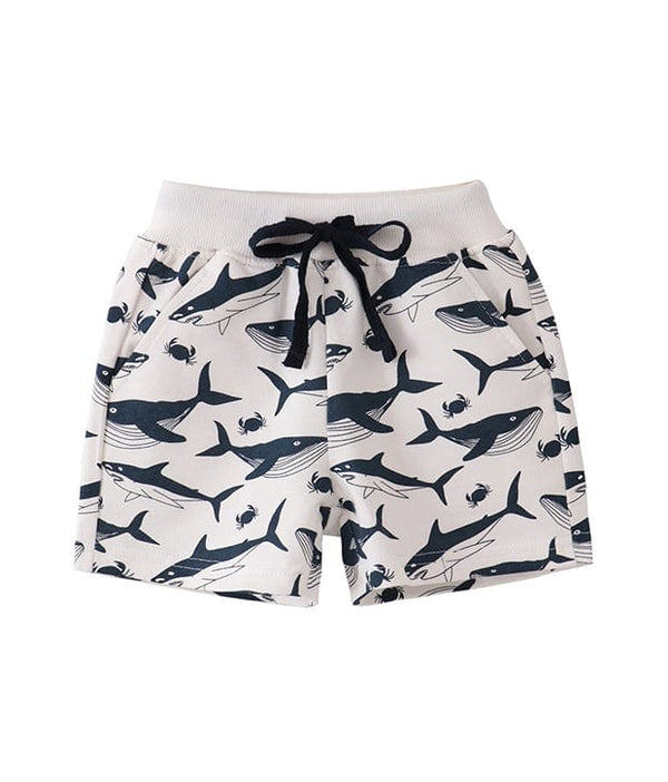 Swimming with Whales Drawstring Cotton Shorts